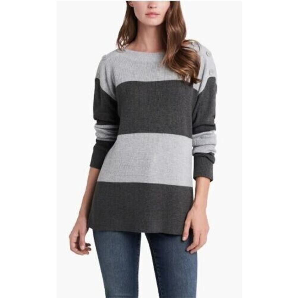 Vince Camuto Women's Button Shoulder Sweater In Med Heather Grey Small $79